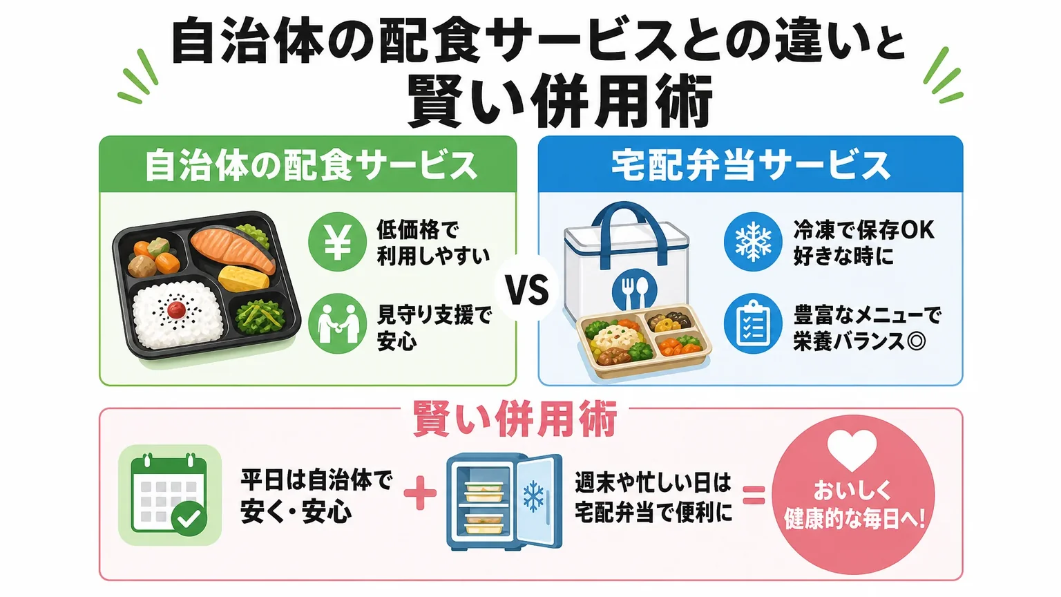 自治体の配食サービスとの違いと賢い併用術