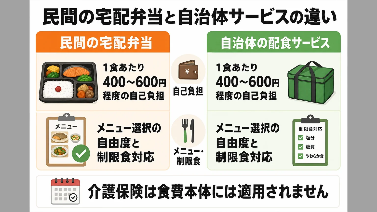民間の宅配弁当と自治体サービスの違い